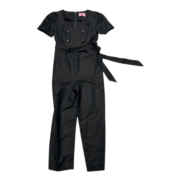 NWT Kate Spade Linen Jumpsuit One Piece in Black Women's Size 0 XS New with tag